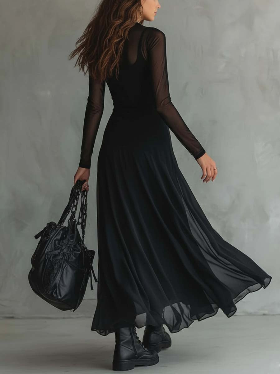 Women's Fitted Black Mini Dress with Square Neckline and Cap Sleeves - Black - Detail View