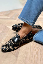 Women's Animal Print Pointed Toe Loafers with Flat Sole - Front