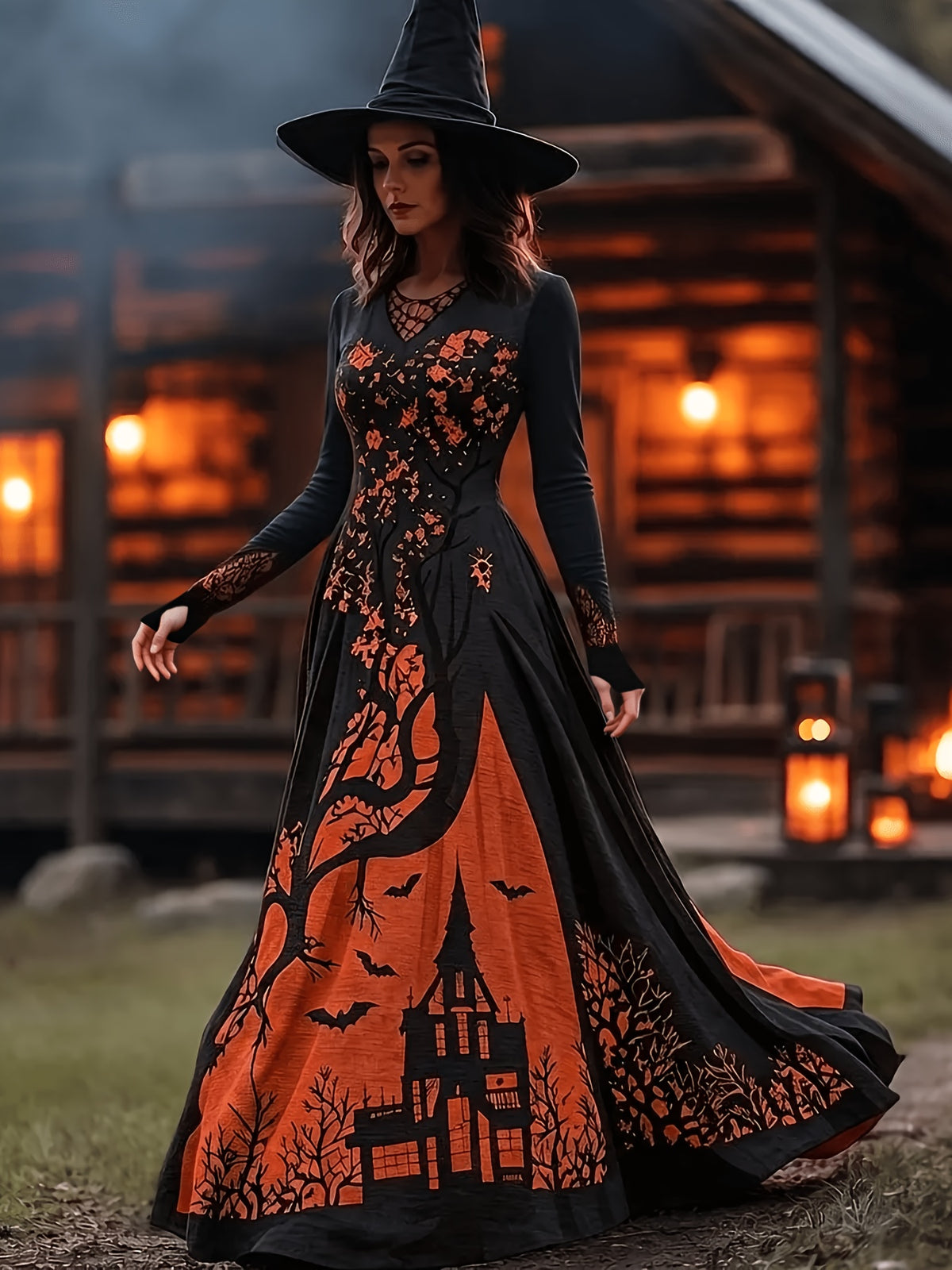 Gothic Castle Print Maxi Dress