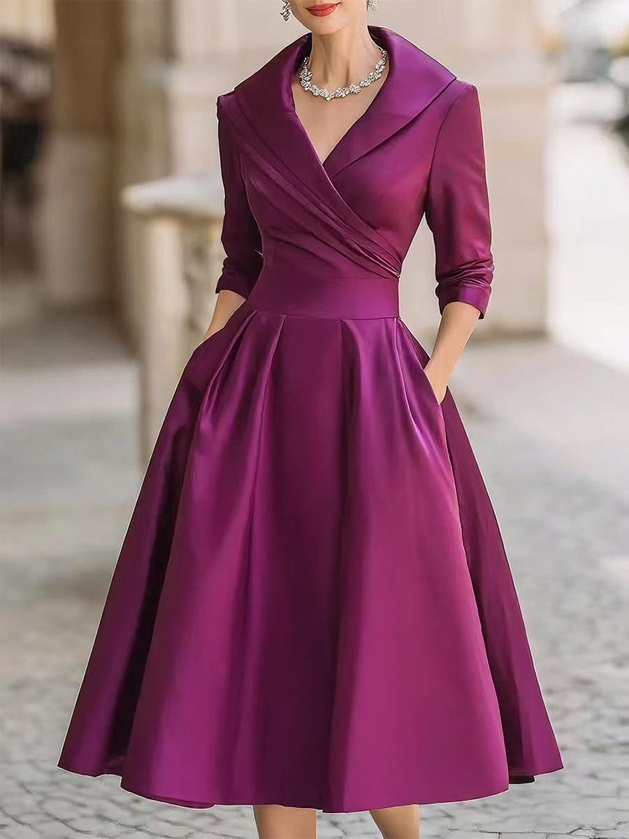Women's A-Line Cocktail Midi Dress with Cape back