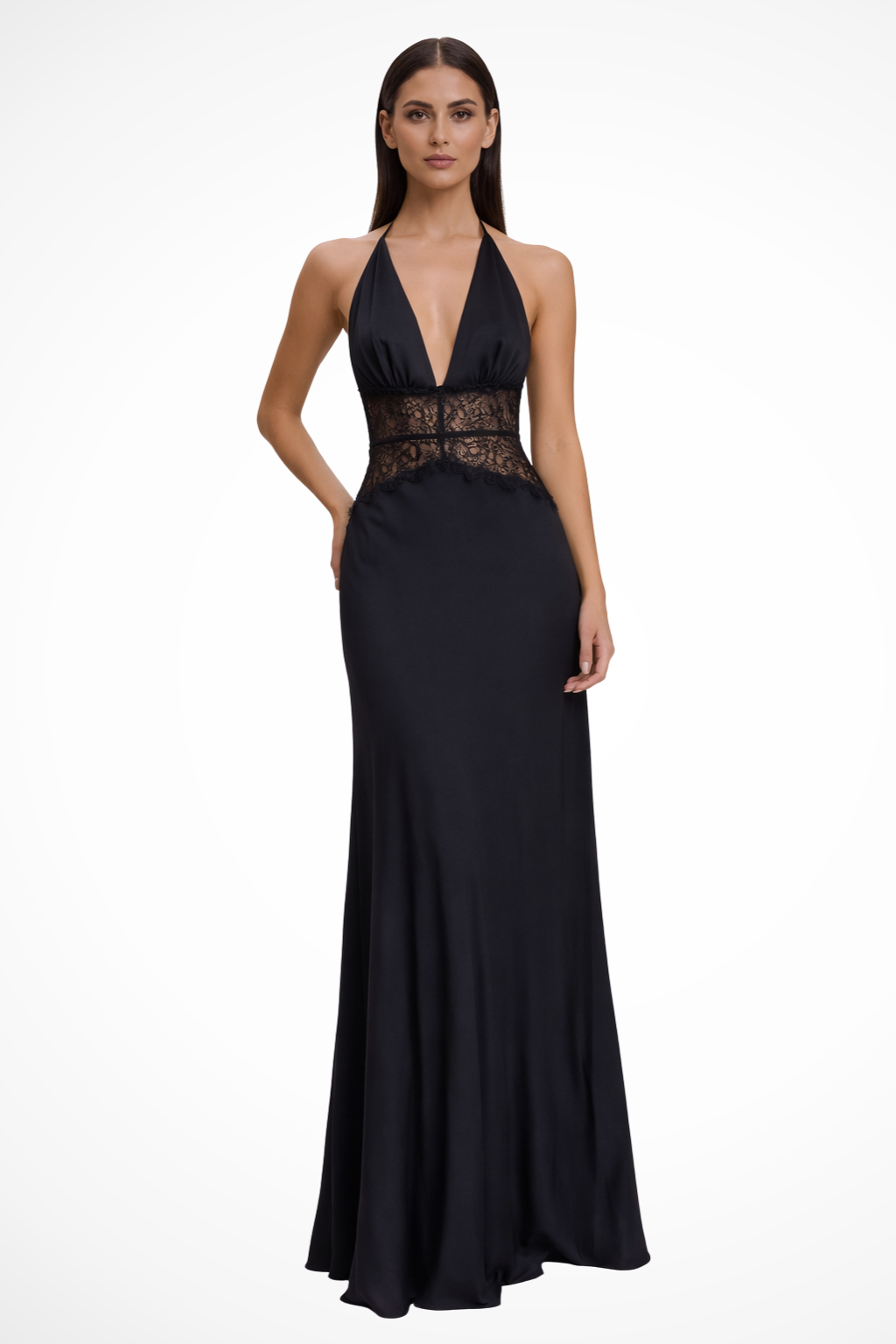 Women's halter backless maxi dress in black