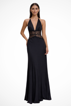 Women's halter backless maxi dress in black