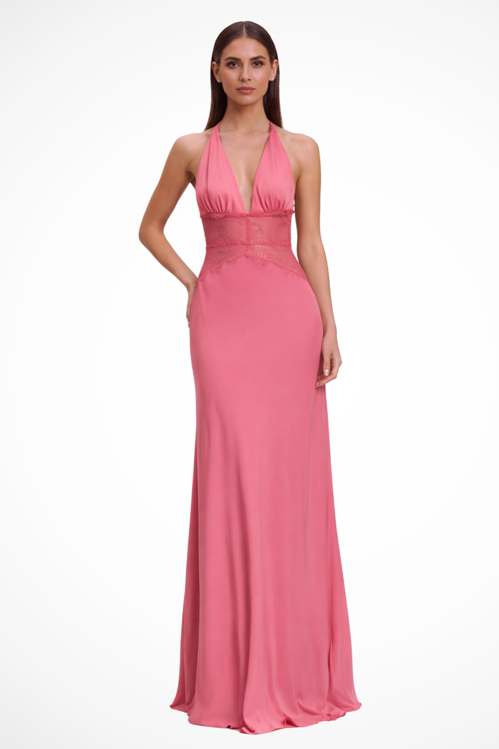 Women's halter backless maxi dress in pink