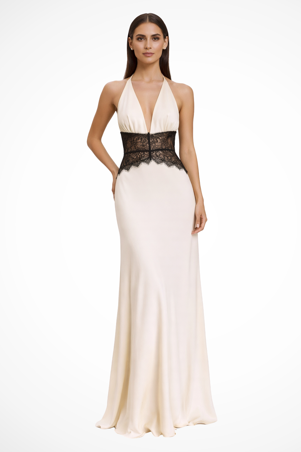 Women's halter backless maxi dress in white