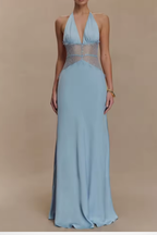 Women's halter backless maxi dress back view
