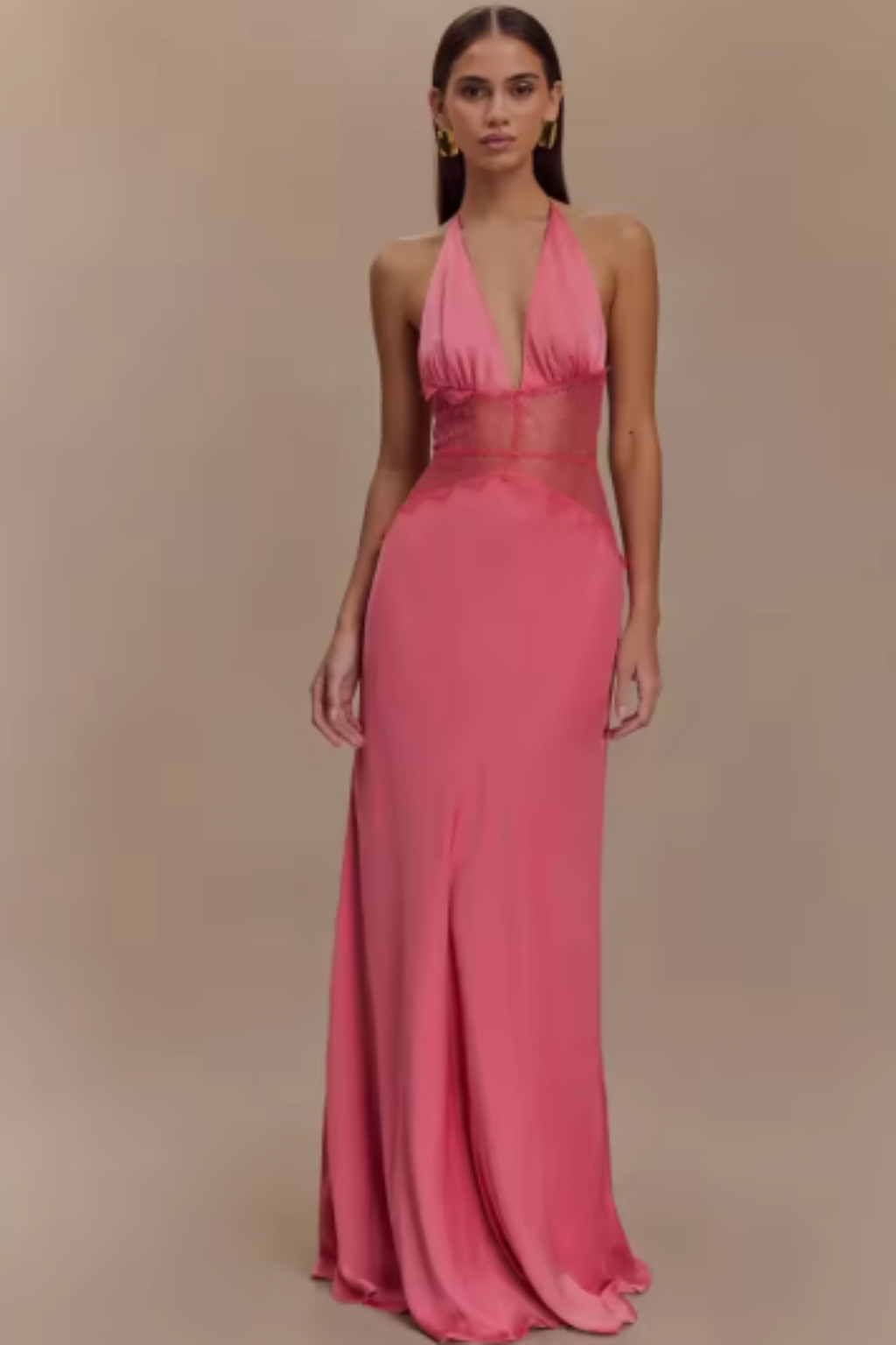 Women's halter backless maxi dress side view