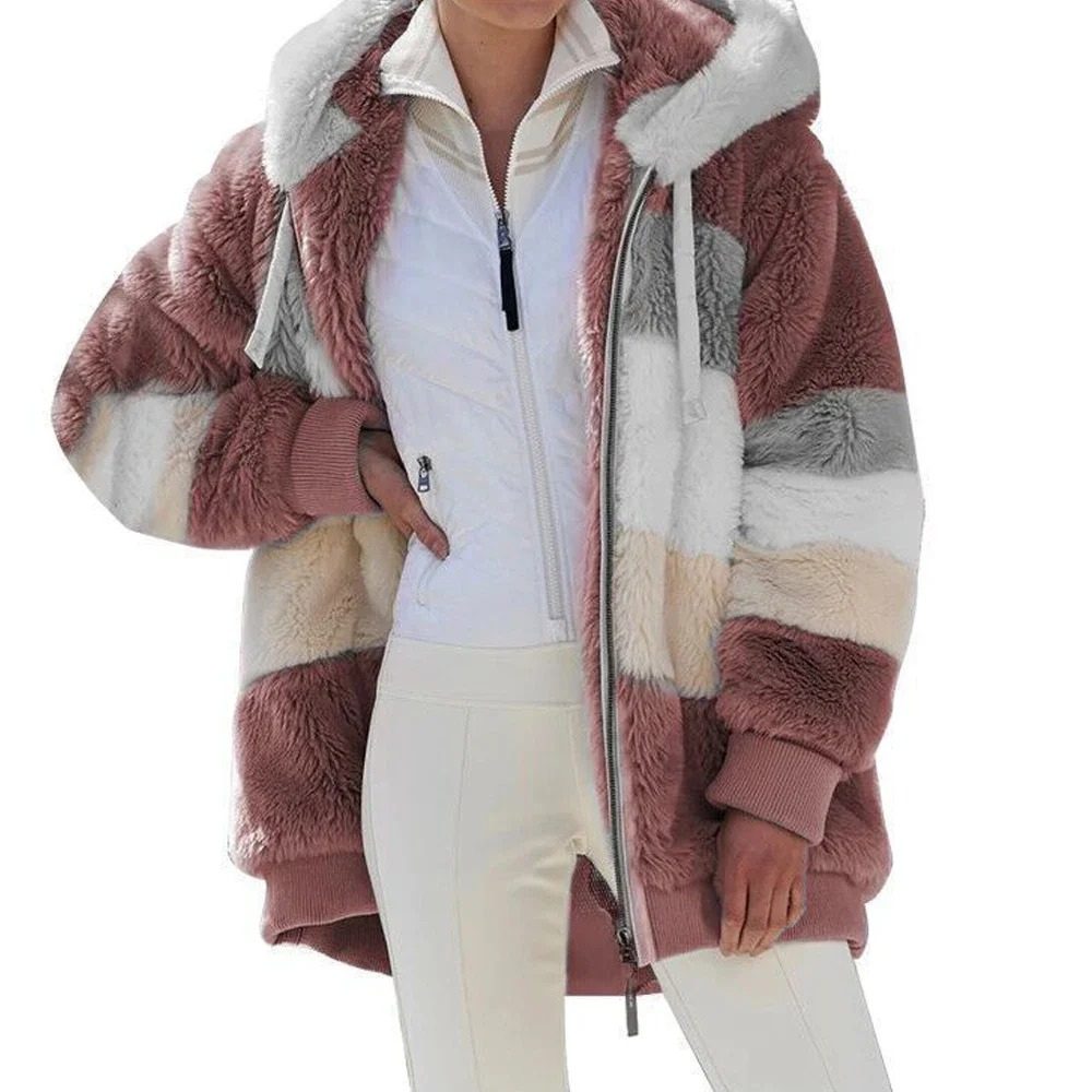 Women's Colorblock Teddy Jacket brown