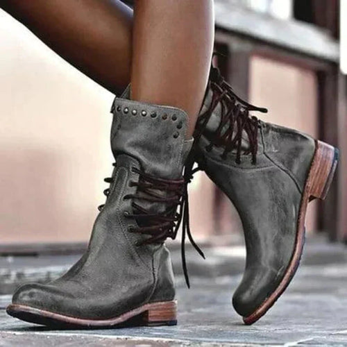 Women's Ankle-Height Lace-Up Boots with Block Heel