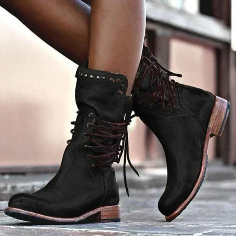 Women's Ankle-Height Lace-Up Boots with Block Heel
