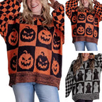 Pumpkin Print Turtleneck Sweater - Orange