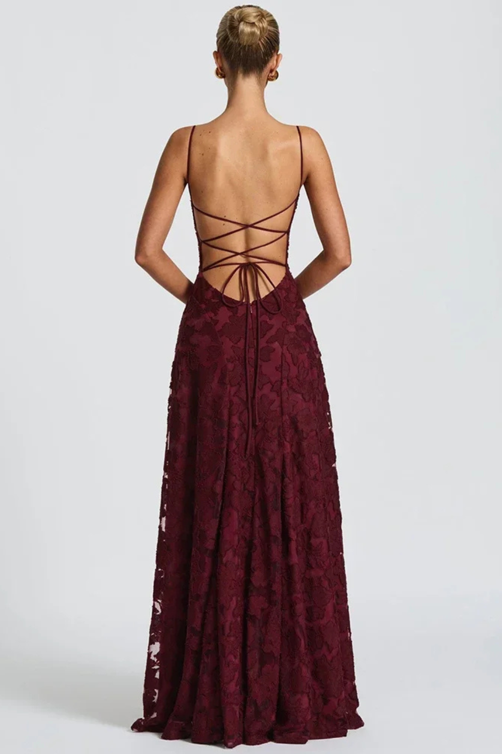 Women's floral jacquard maxi dress side view