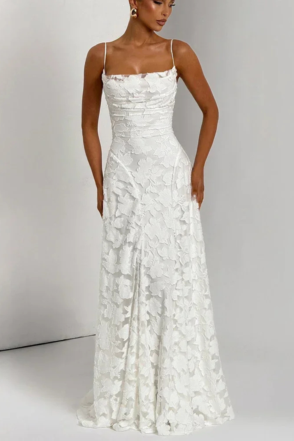 Women's floral jacquard maxi dress lace-up detail