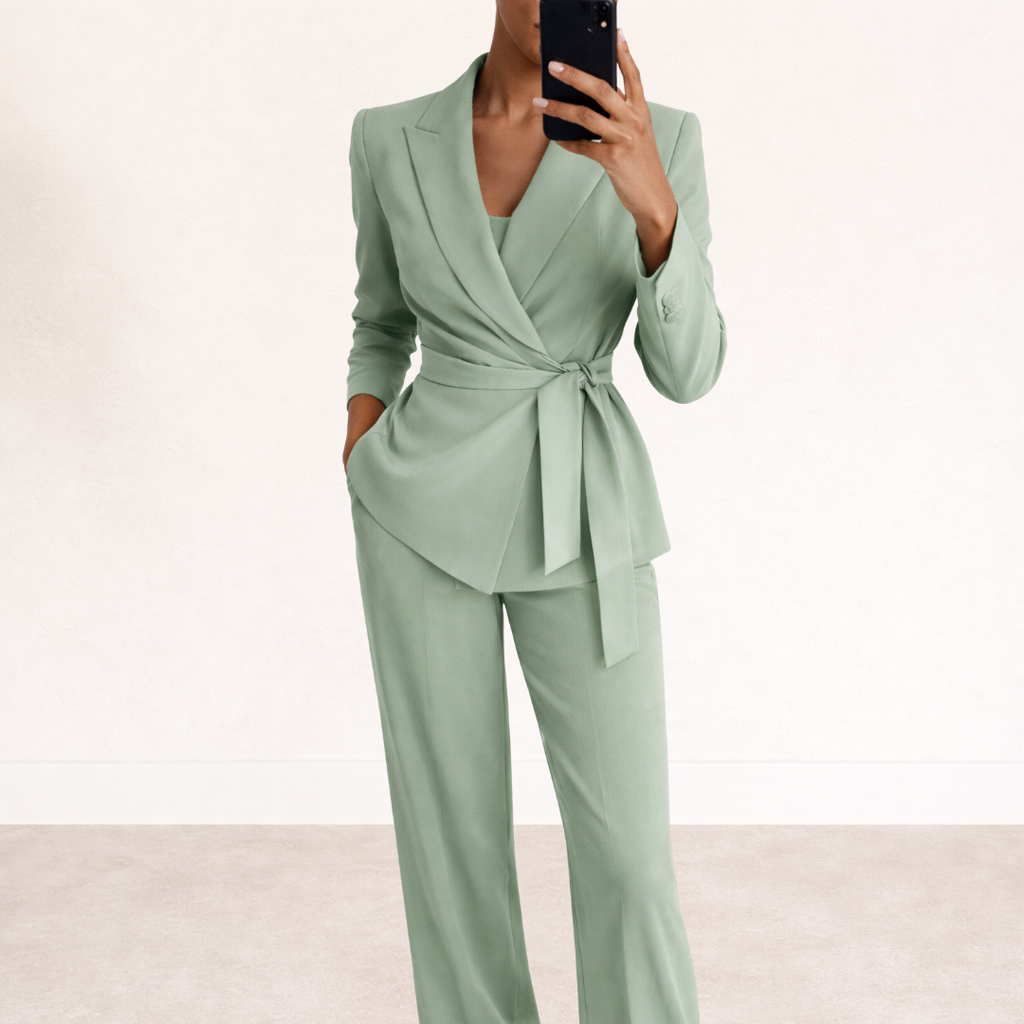 Tie-Front Blazer Suit - Green