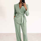 Tie-Front Blazer Suit - Green