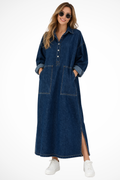 Women's denim maxi dress in blue - front