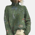 Women's Knit Turtleneck Pullover with Ribbed Cuffs - Green