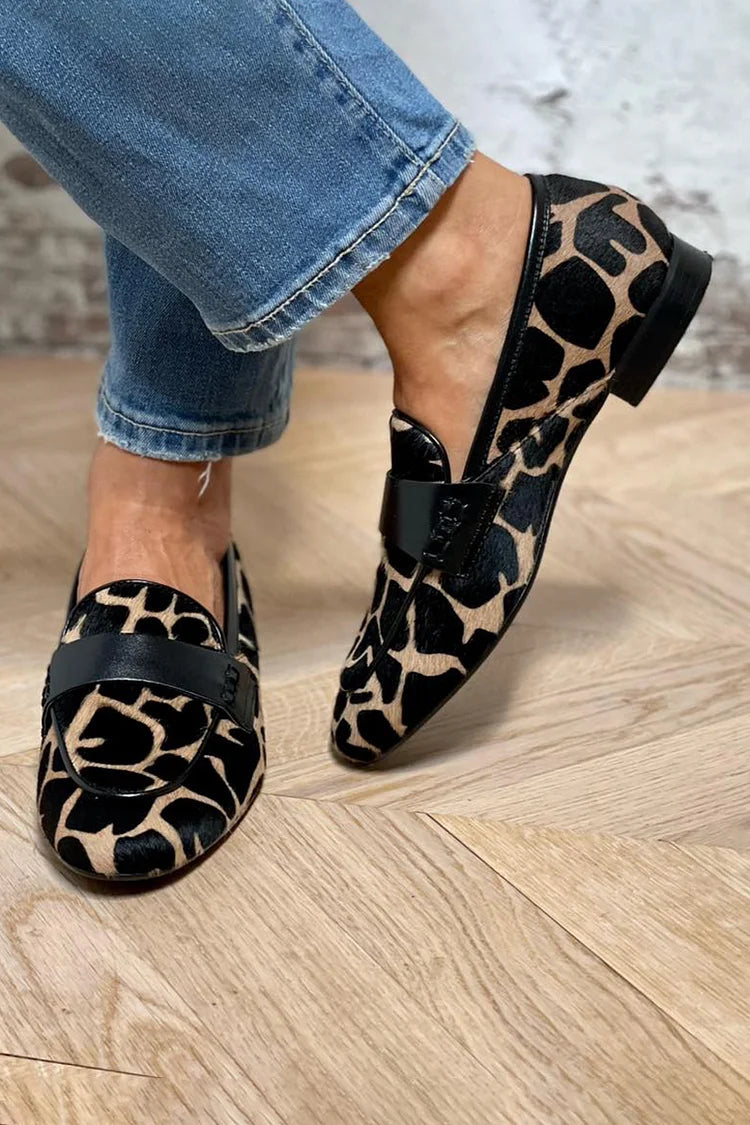 Women's Animal Print Pointed Toe Loafers with Flat Sole - Side