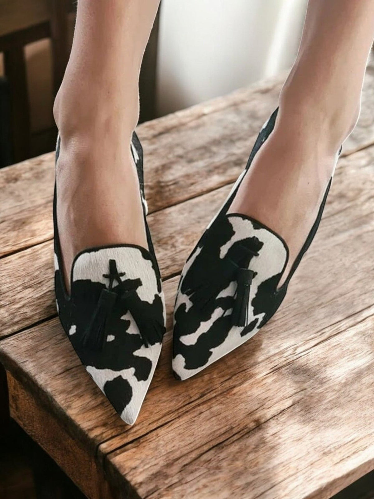 Women's Pointed Toe Slip-On Loafers with Structured Upper - Black