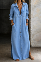 Button-Down Shirt Dress - Blue