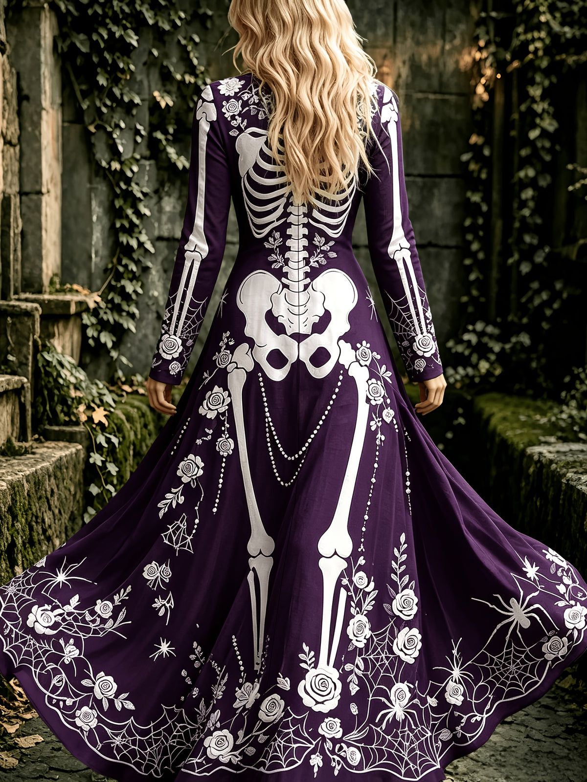 Halloween Rose Print Maxi Dress