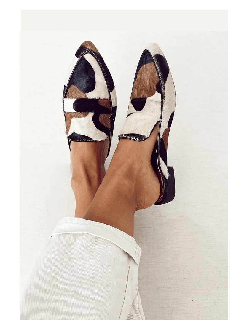 Women's Patterned Flat Sole Loafers with Slip-On Design