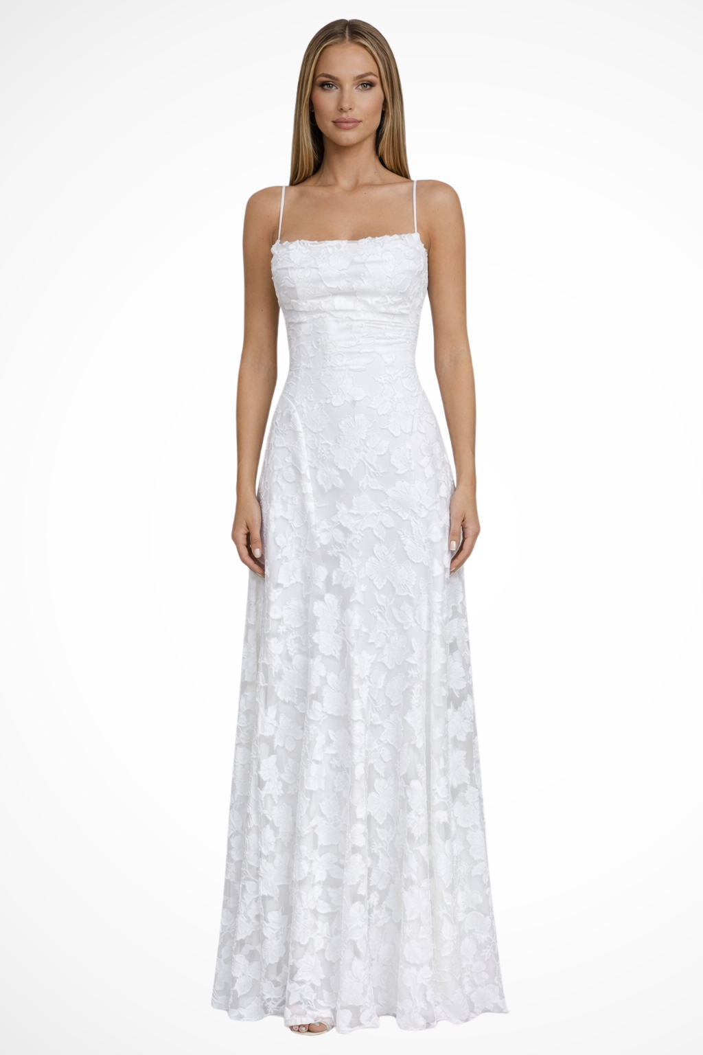 Women's floral jacquard maxi dress in white