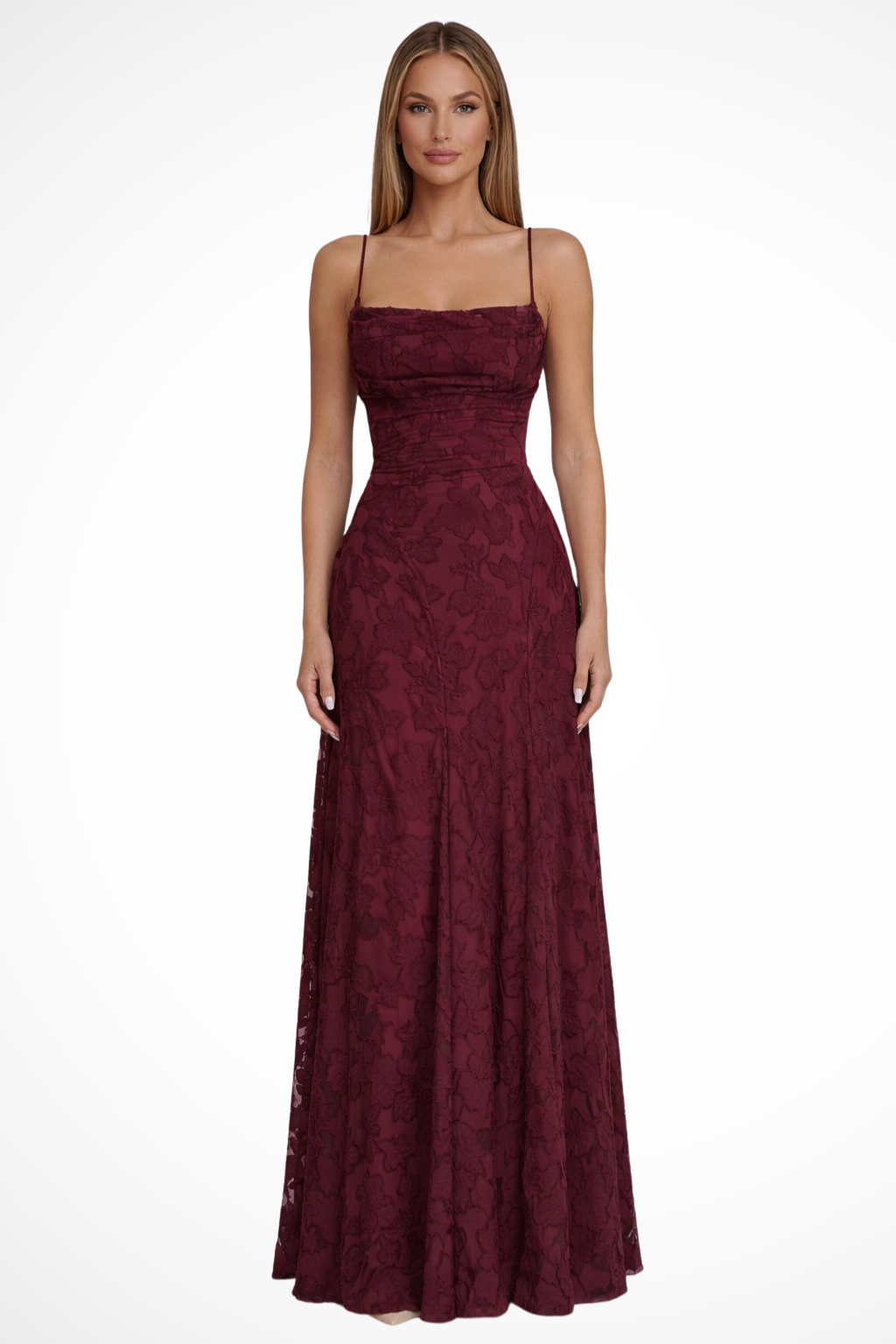 Women's floral jacquard maxi dress in claret