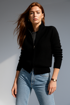 Women's Zip-Up Knit Cardigan with Stand Collar