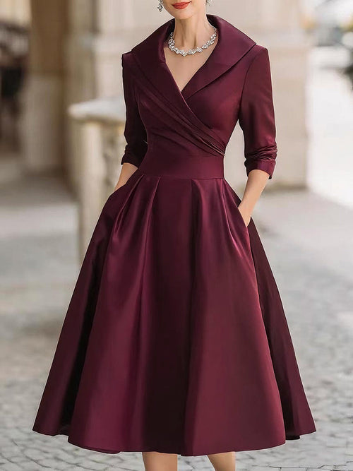 Women's A-Line Cocktail Midi Dress with Cape side
