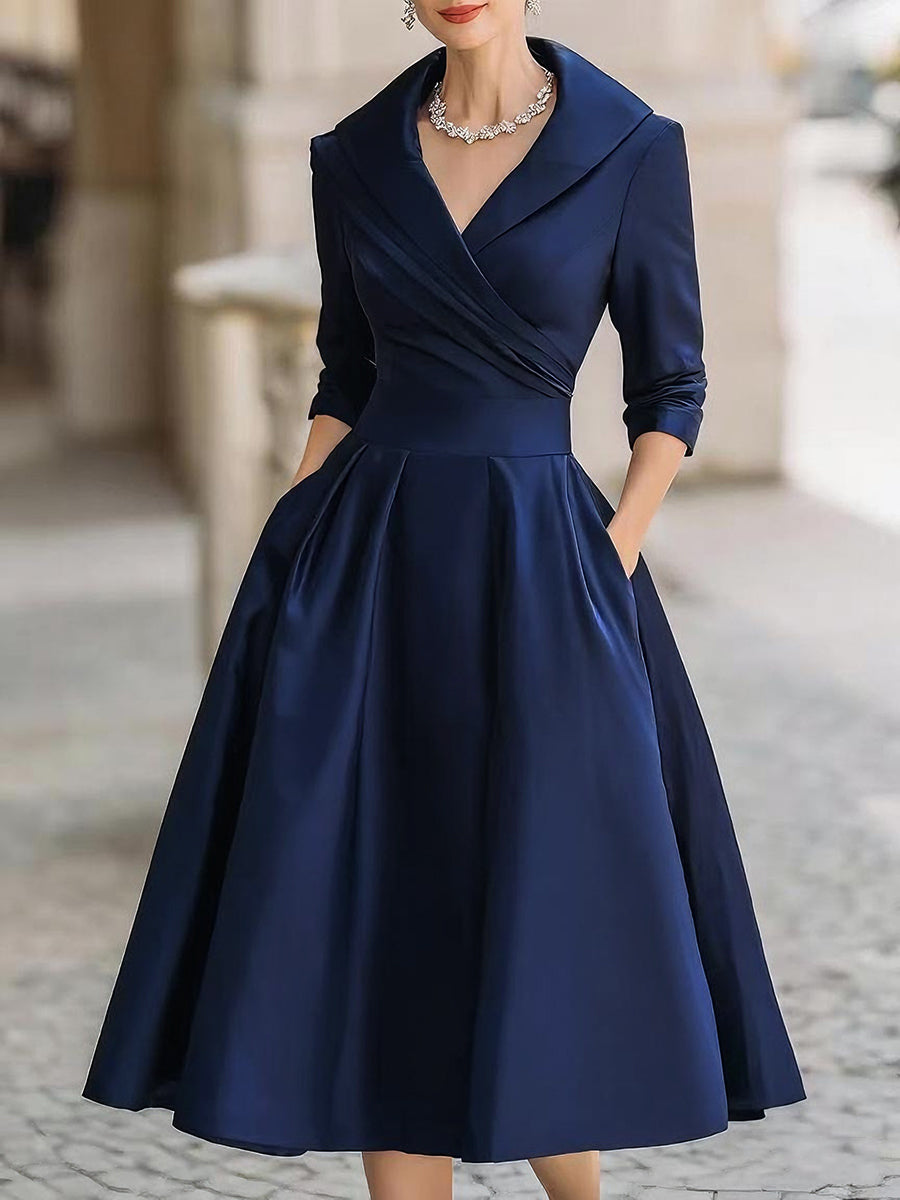 Women's A-Line Cocktail Midi Dress with Cape front