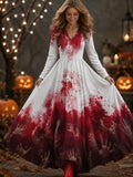 Gothic Skull Print V-Neck Maxi Dress