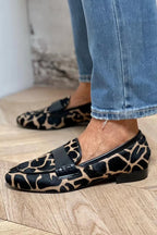 Women's Animal Print Pointed Toe Loafers with Flat Sole - Detail