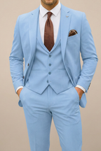 Men's Three-Piece Suit Set with Single-Breasted Blazer