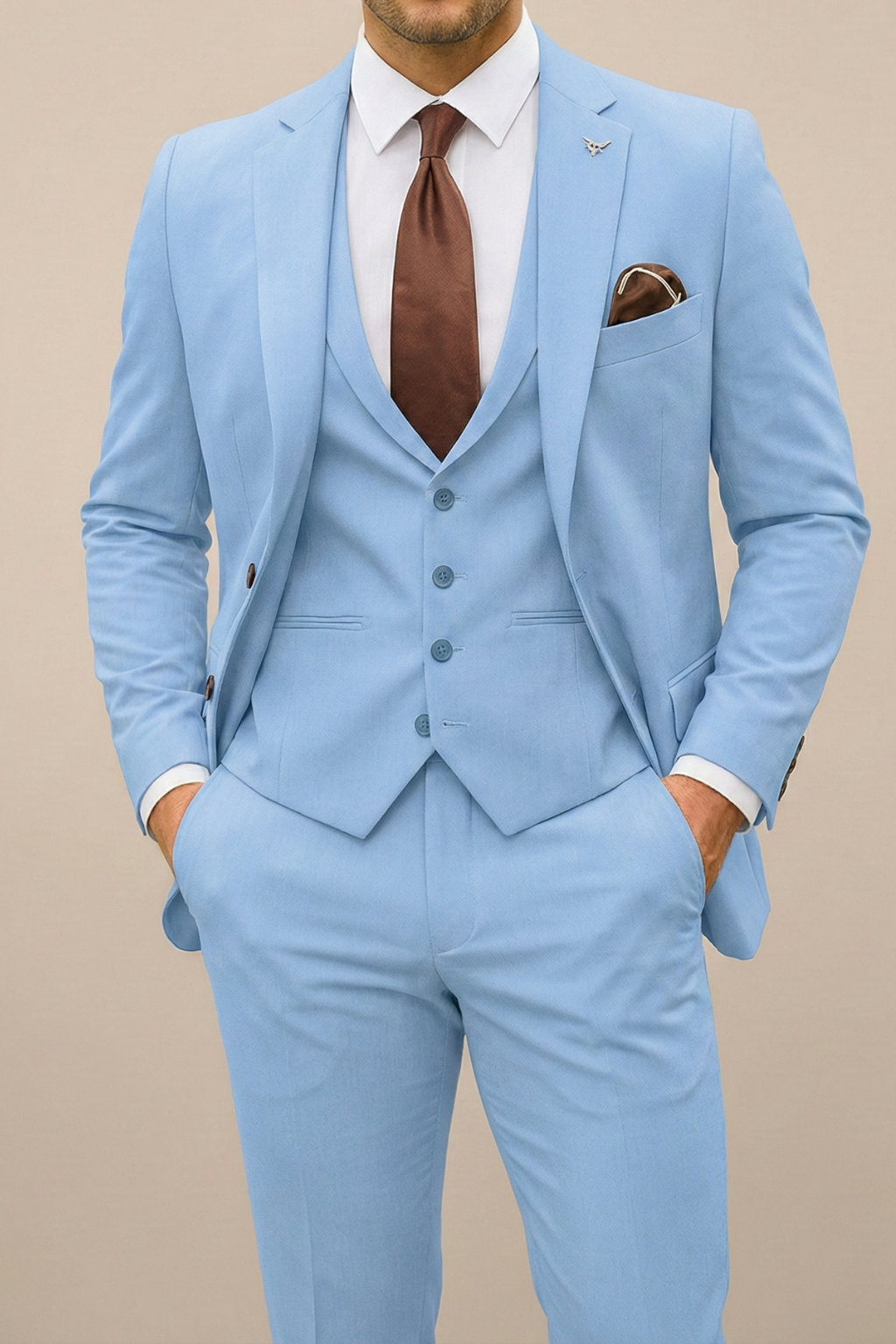 Men's Three-Piece Suit Set with Single-Breasted Blazer