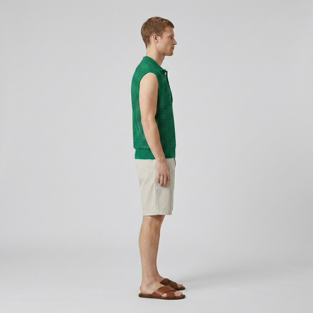 Open-Knit Sleeveless Polo