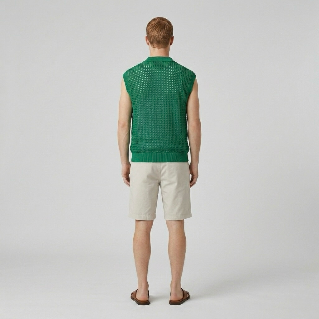 Open-Knit Sleeveless Polo