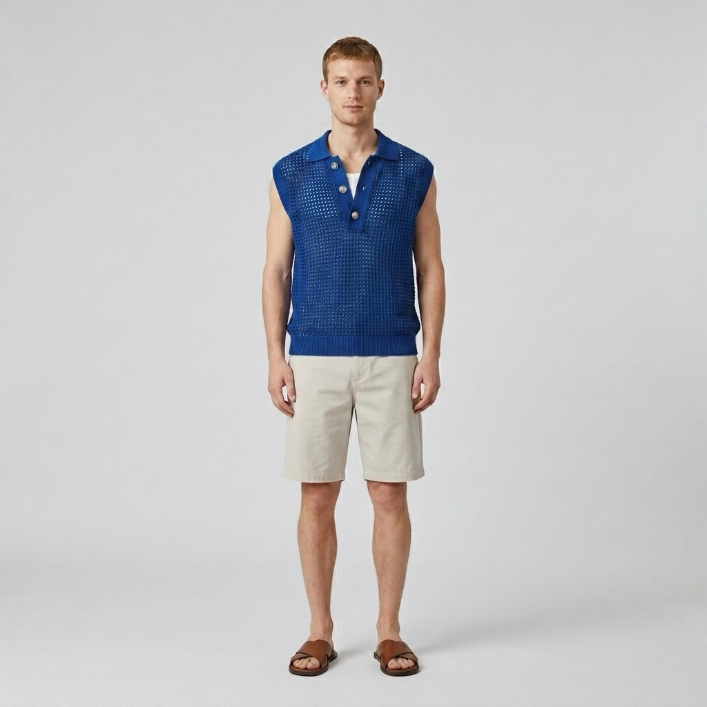 Open-Knit Sleeveless Polo