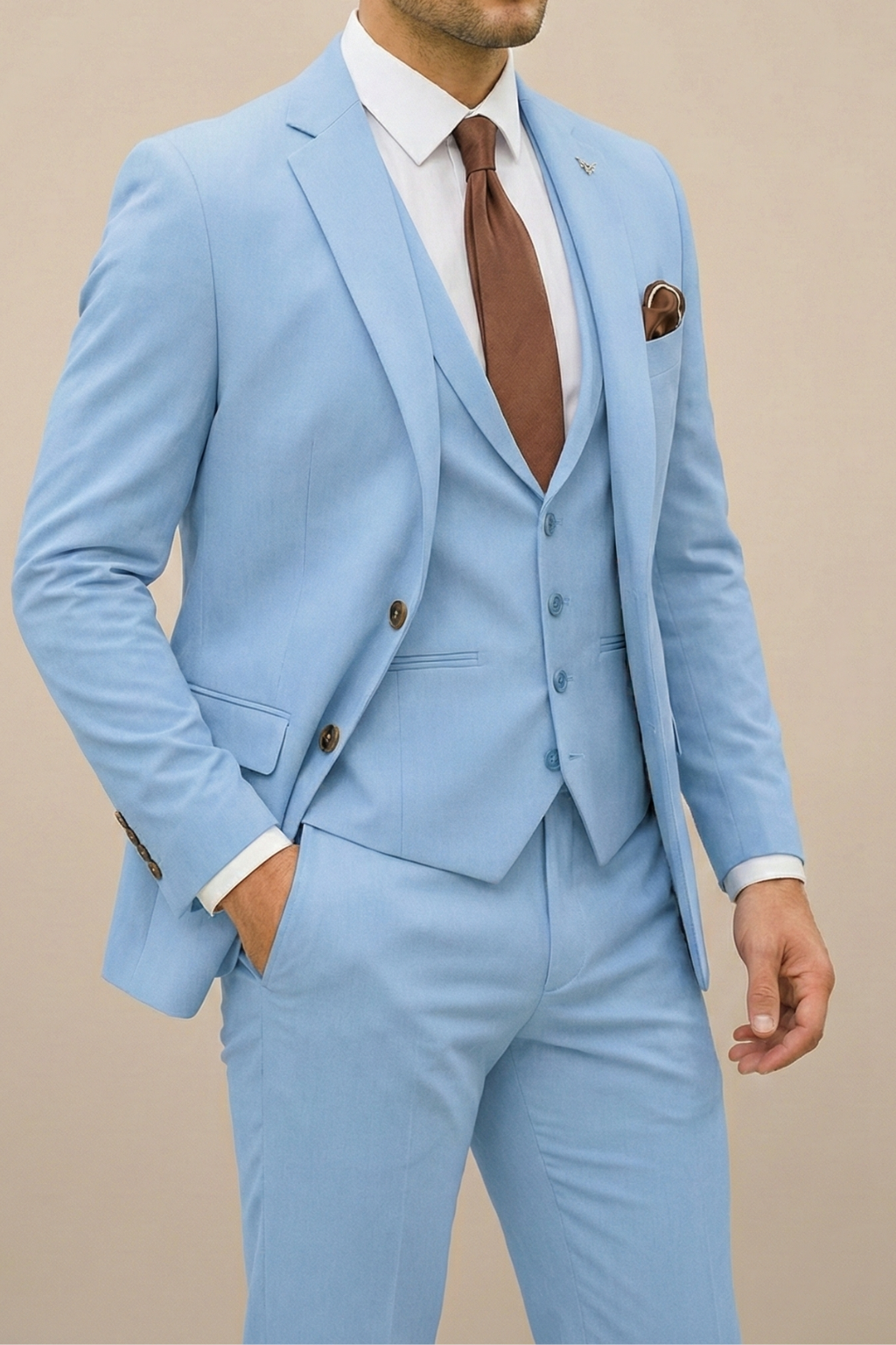 Men's Three-Piece Suit Set with Single-Breasted Blazer