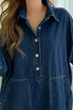 Women's denim maxi dress - side view