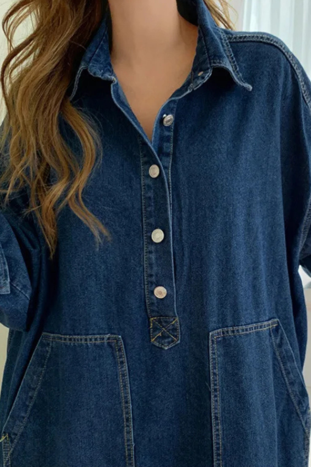 Women's denim maxi dress - side view