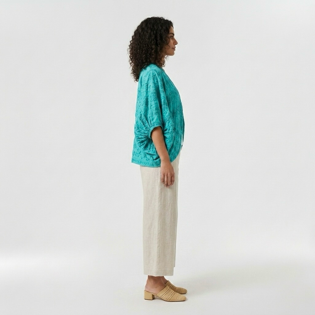 Textured Cocoon Sleeve Open Jacket
