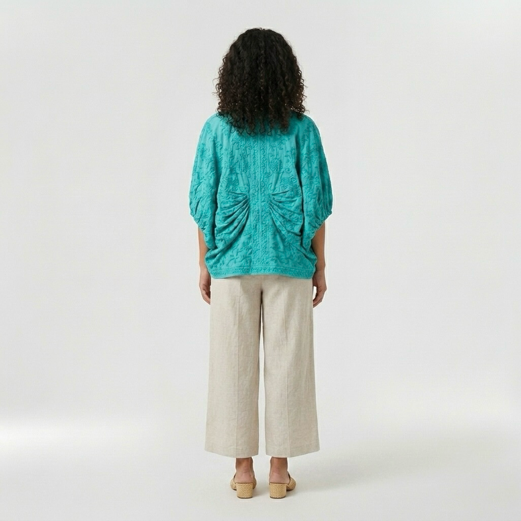 Textured Cocoon Sleeve Open Jacket