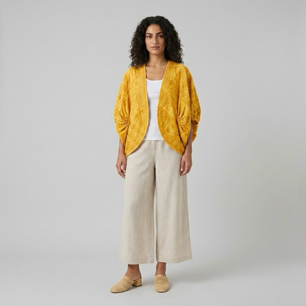 Textured Cocoon Sleeve Open Jacket