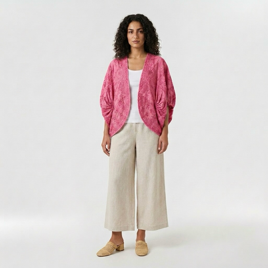 Textured Cocoon Sleeve Open Jacket