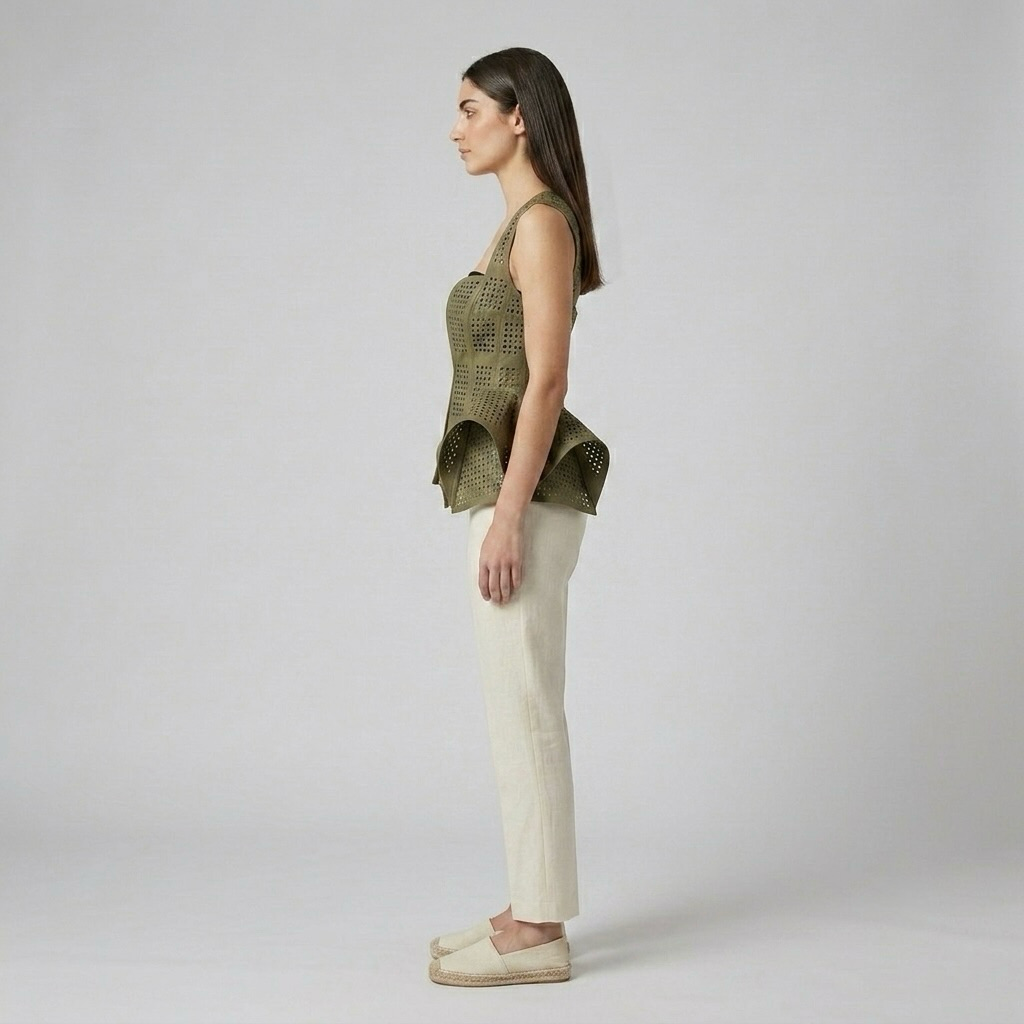 Laser-Cut Peplum Statement Vest