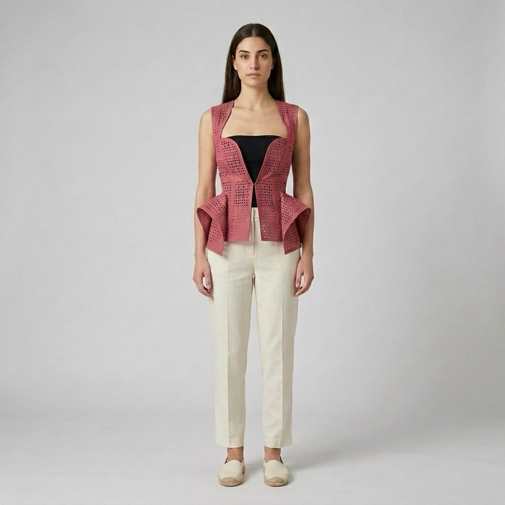 Laser-Cut Peplum Statement Vest