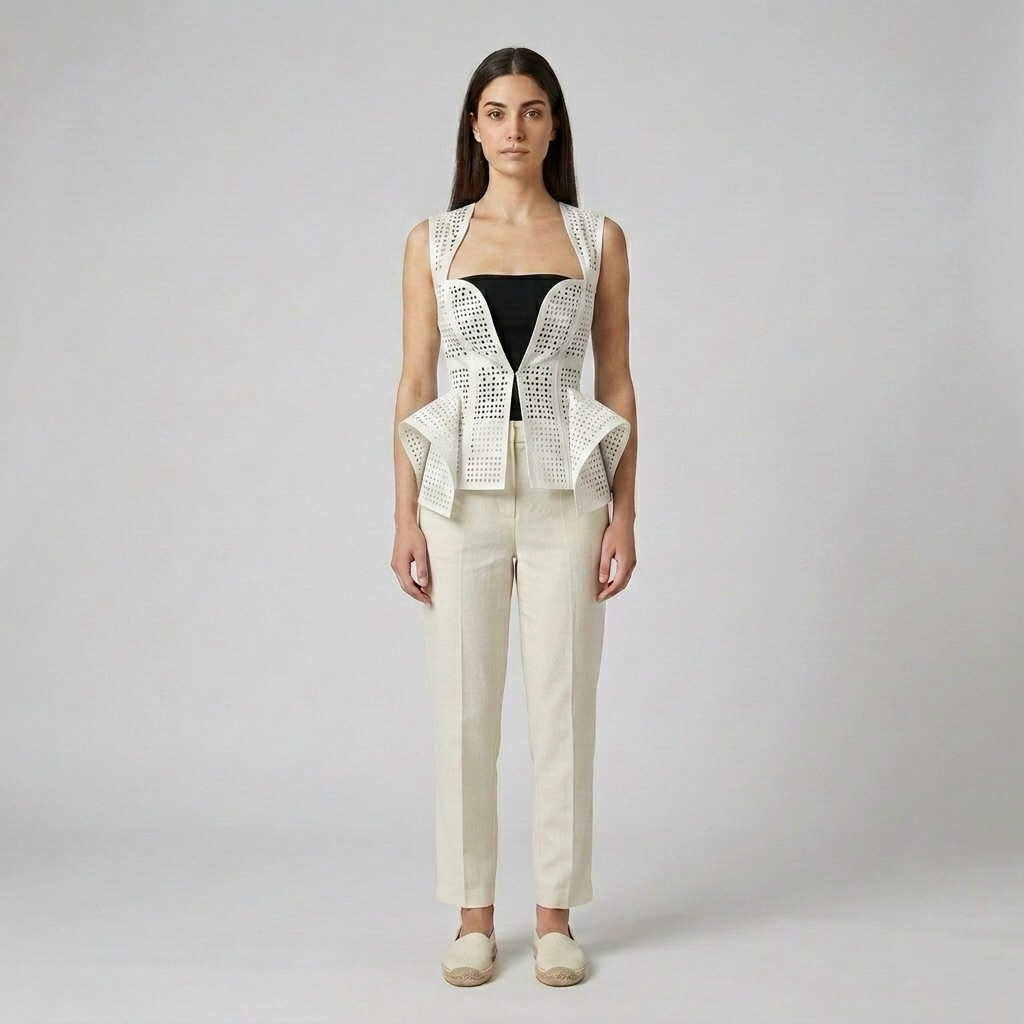 Laser-Cut Peplum Statement Vest