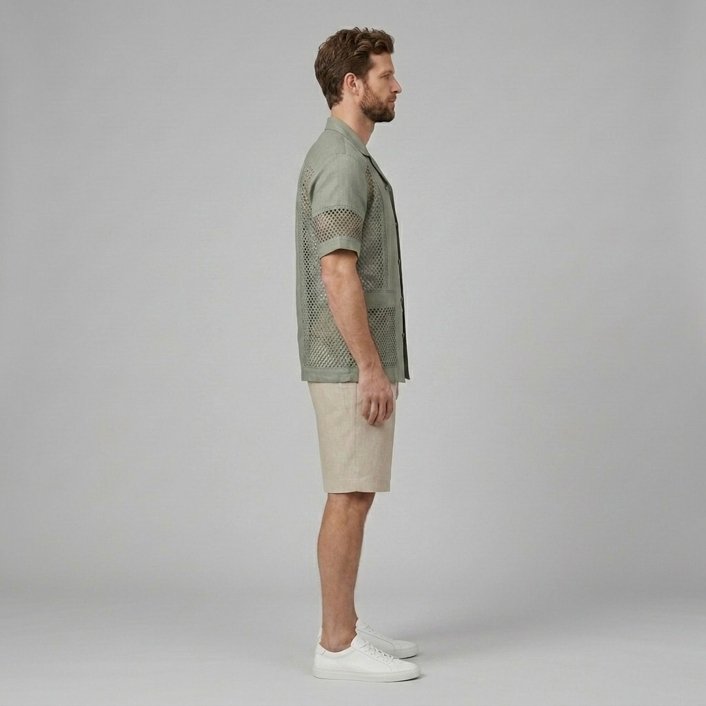 Mesh Panel Resort Shirt