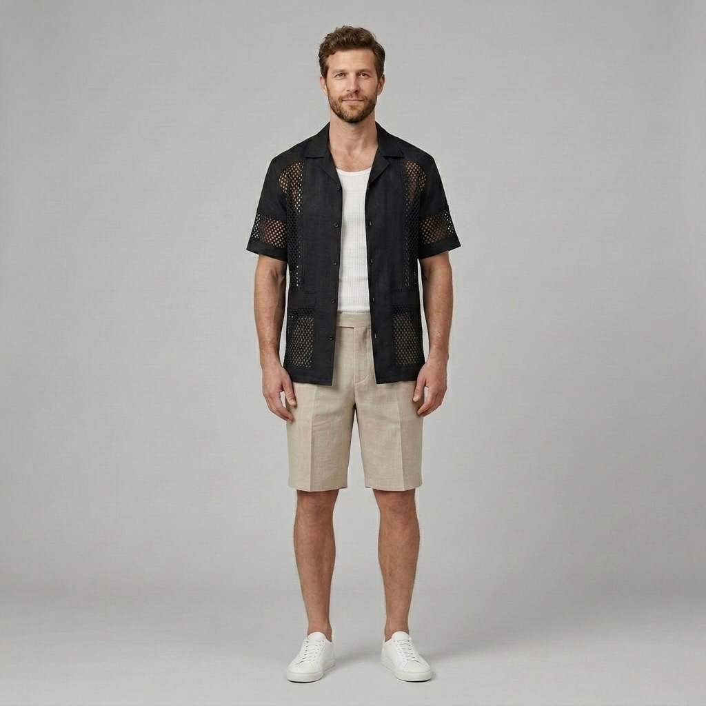 Mesh Panel Resort Shirt