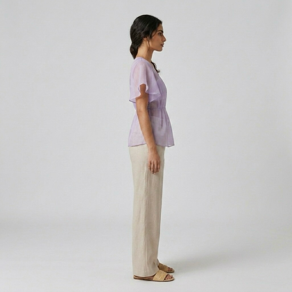 Flutter Sleeve Sheer Waist Blouse